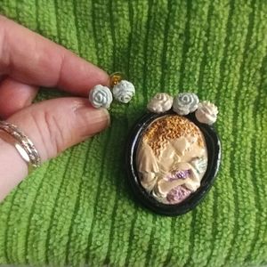 Seramic earrings brooch set